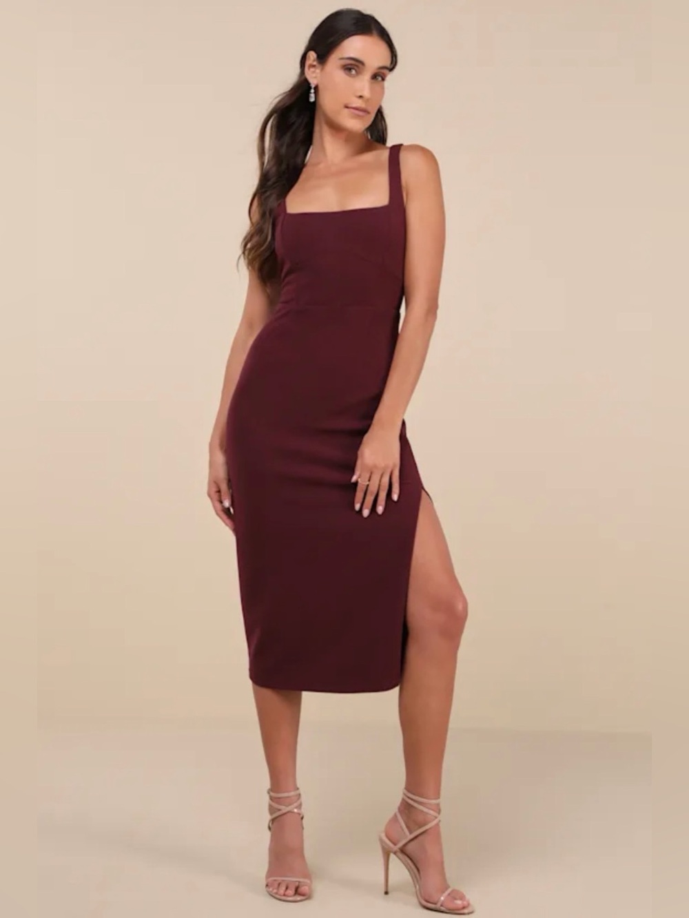 Lulus Vibrant Allure NWT size S Plum Square Neck Sleeveless Bodycon Midi Dress